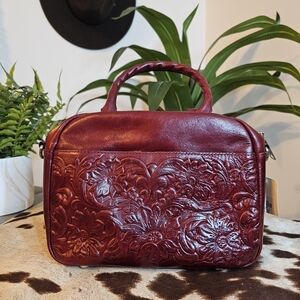 Elegant Embossed Leather Handbag - Burgundy